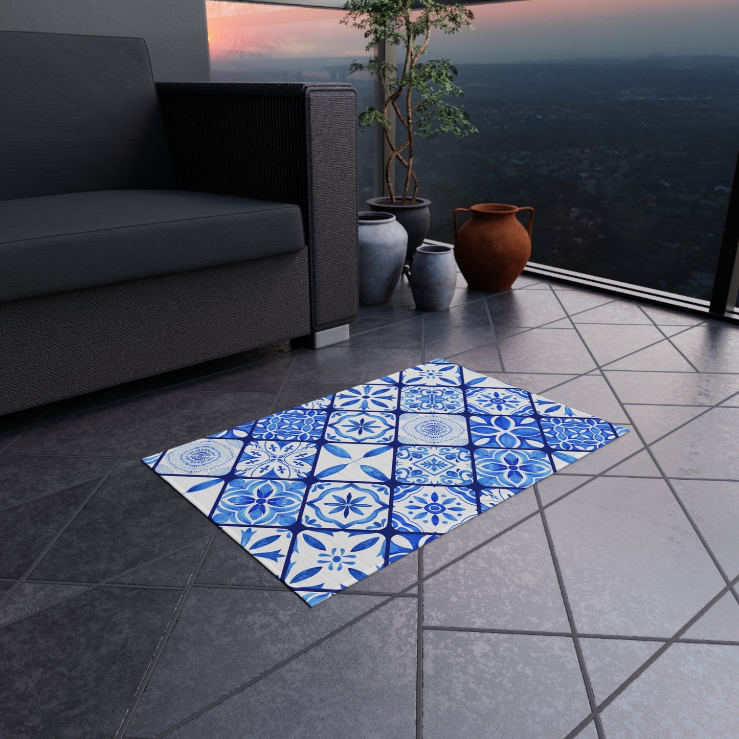 Chenille Print Pattern Outdoor Rug with No-Skid Backing Cozy Outdoor Carpet Patio Decor Gazebo Rug Pool Area Decor Outdoor Kitchen Carpet