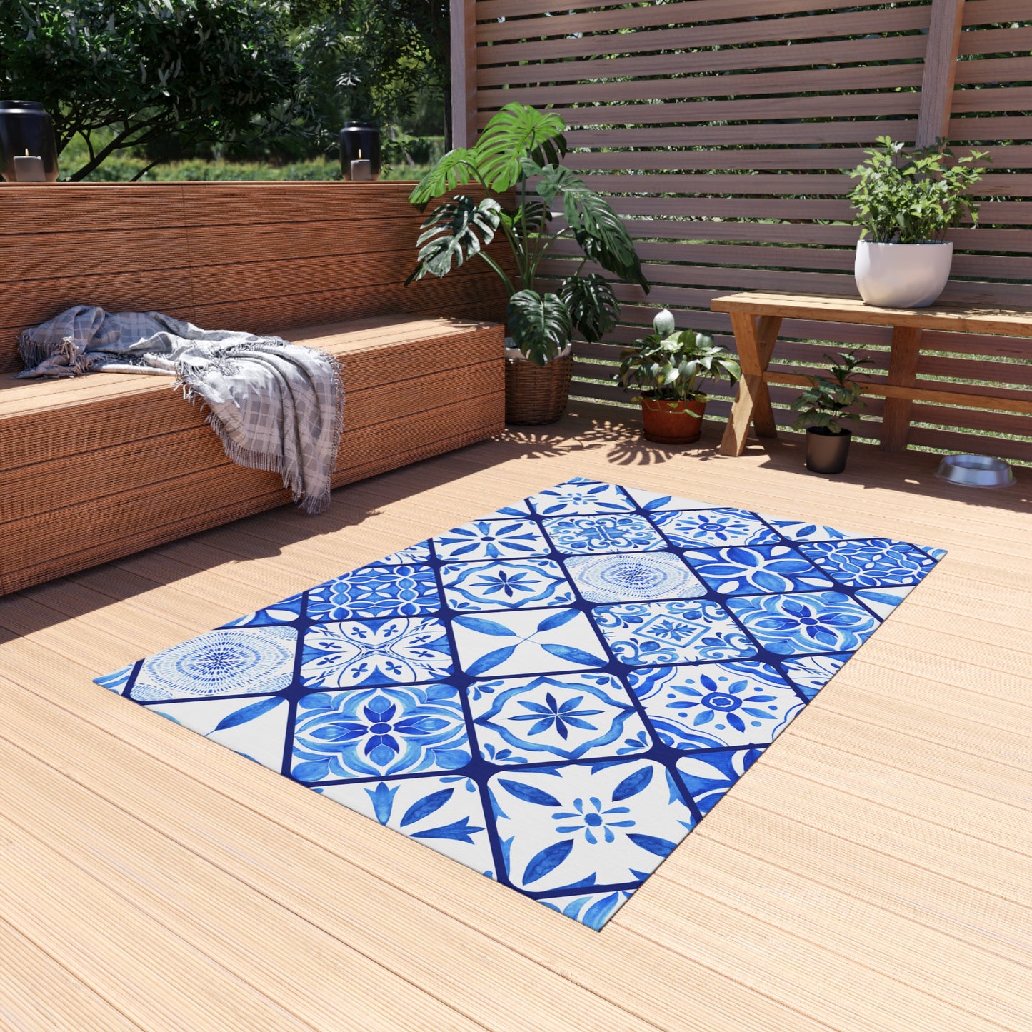 Chenille Print Pattern Outdoor Rug with No-Skid Backing Cozy Outdoor Carpet Patio Decor Gazebo Rug Pool Area Decor Outdoor Kitchen Carpet