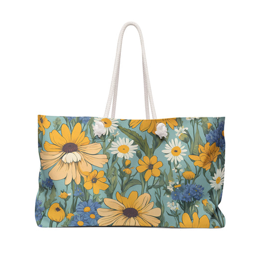 Wildflower Weekender Tote Bag | Beach Bag | Shopping Bag | Boho | Cottage Core | Floral | Landscape |