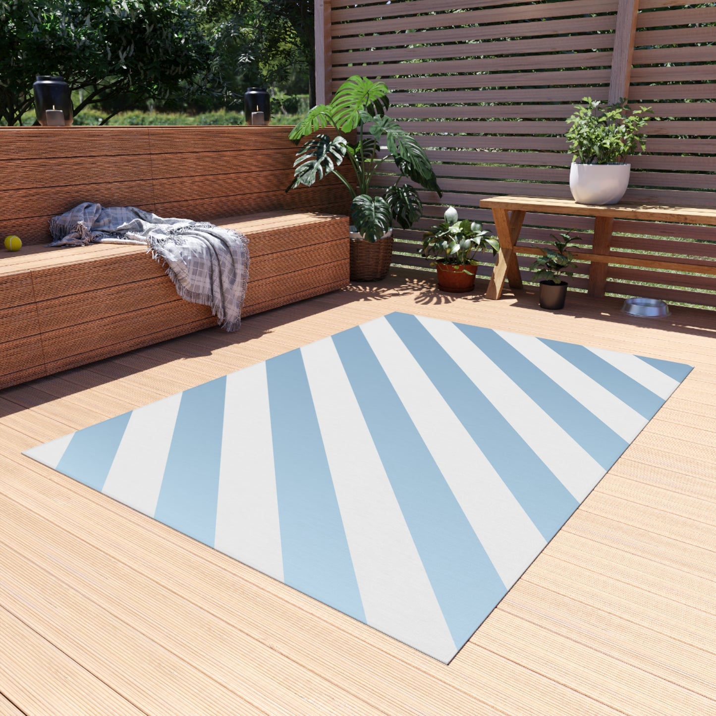 Striped Chenille Outdoor Rug with No-Skid Backing Cozy Outdoor Carpet Patio Decor Gazebo Rug Pool Area Decor Outdoor Kitchen Carpet