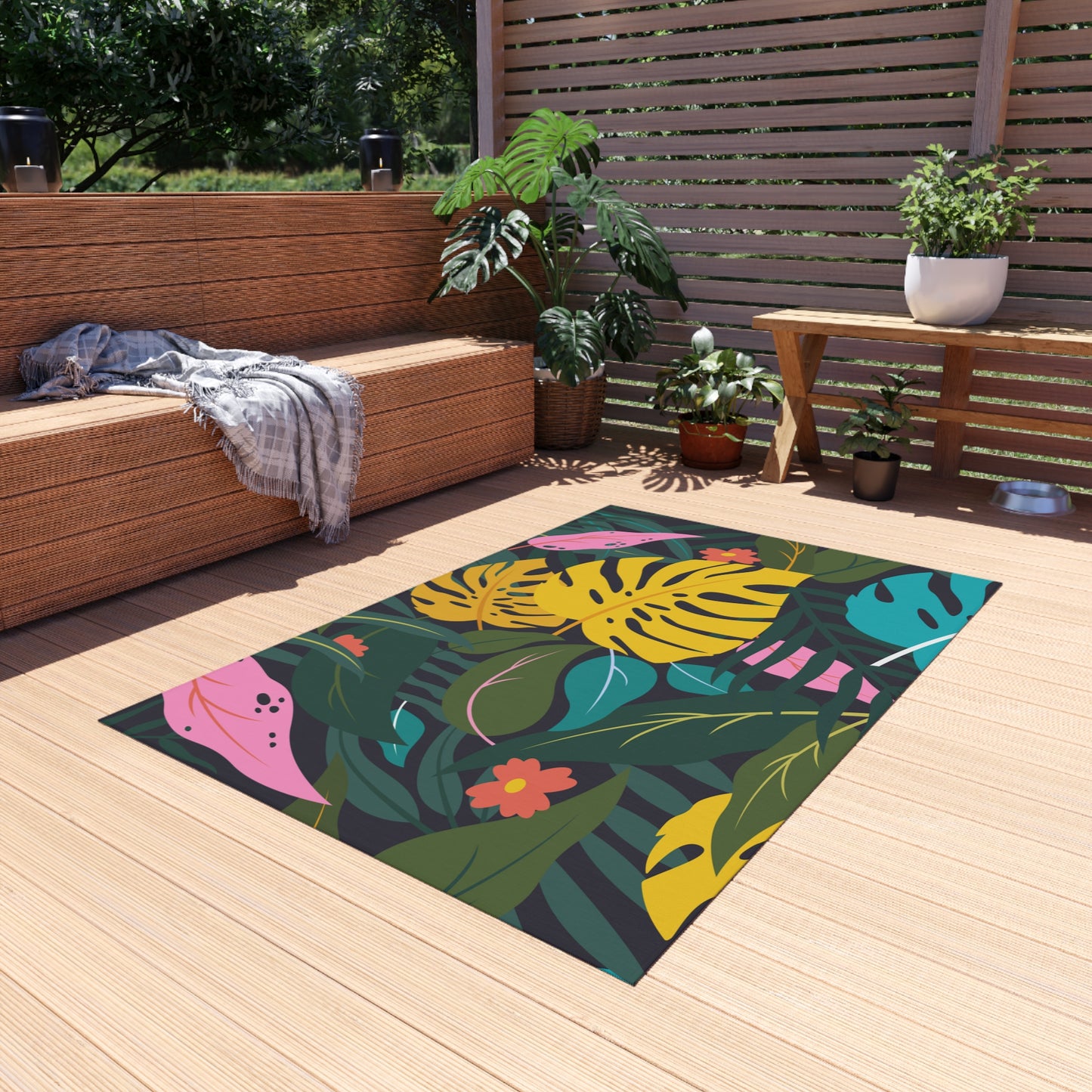 Tropical Chenille Outdoor Rug with No-Skid Backing Cozy Outdoor Carpet Patio Decor Gazebo Rug Pool Area Decor Outdoor Kitchen Carpet