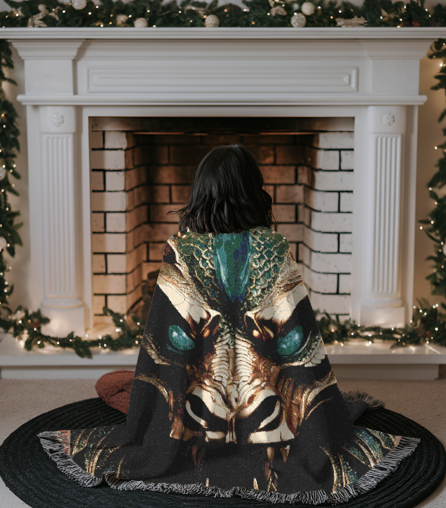 Roaring Dragon Cozy Reading Throw for Book Lovers Cotton Woven Fringed Picnic Blanket Wall Art