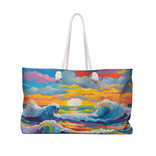 Modern Art Style Ocean Waves Weekender Tote Bag Beachy Theme Large Grocery Shopping Bag Cottage Core Gift Bag Boho Bag Tote Bag Mom Gift