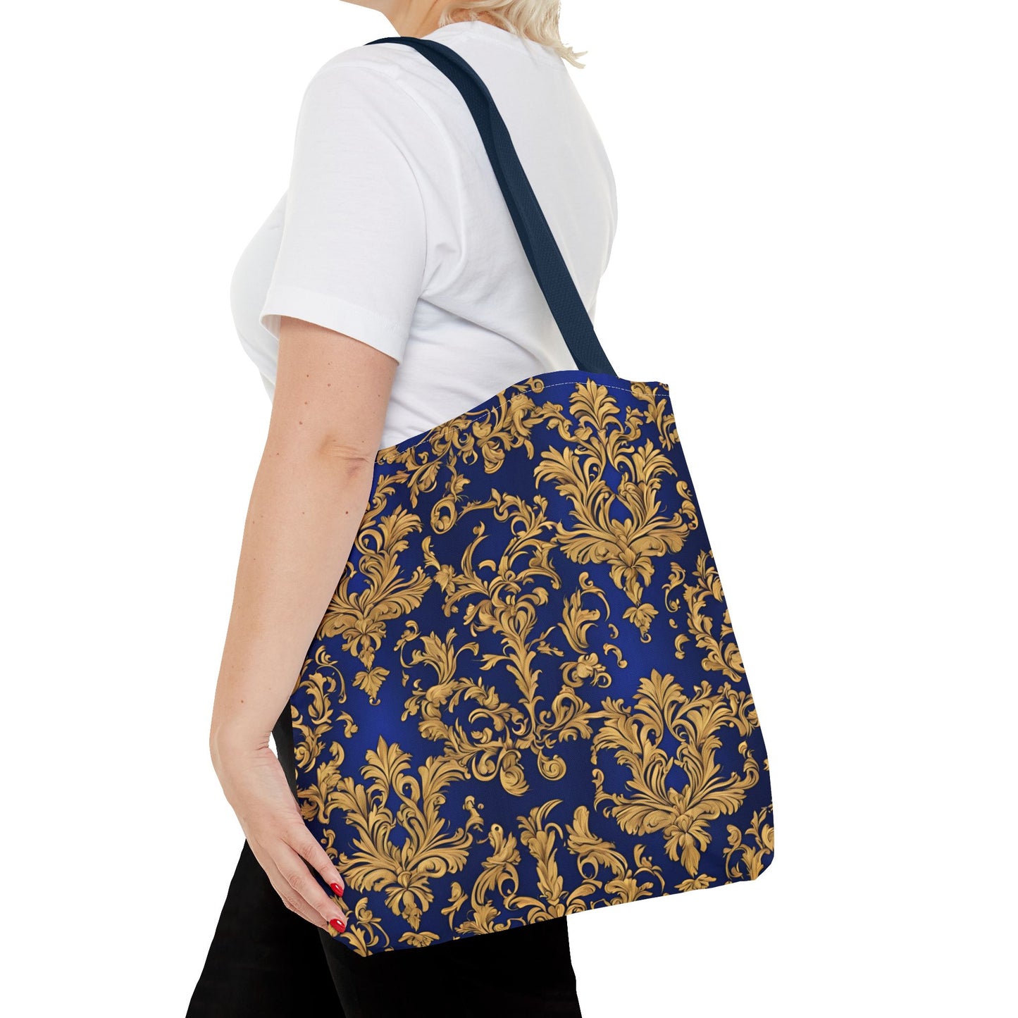 Elegant Royal Blue and Gold Damask Tote Bag | Carryall | Grocery Bag | Shopping Bag |