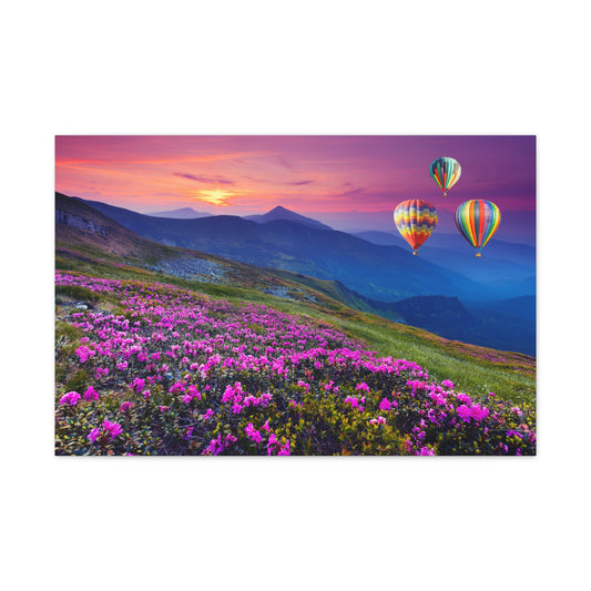 Hot Air Balloons Print Wall Art | Matte Canvas, Stretched, 1.25" | Mountains | Nature | Sunrise | Sunset |