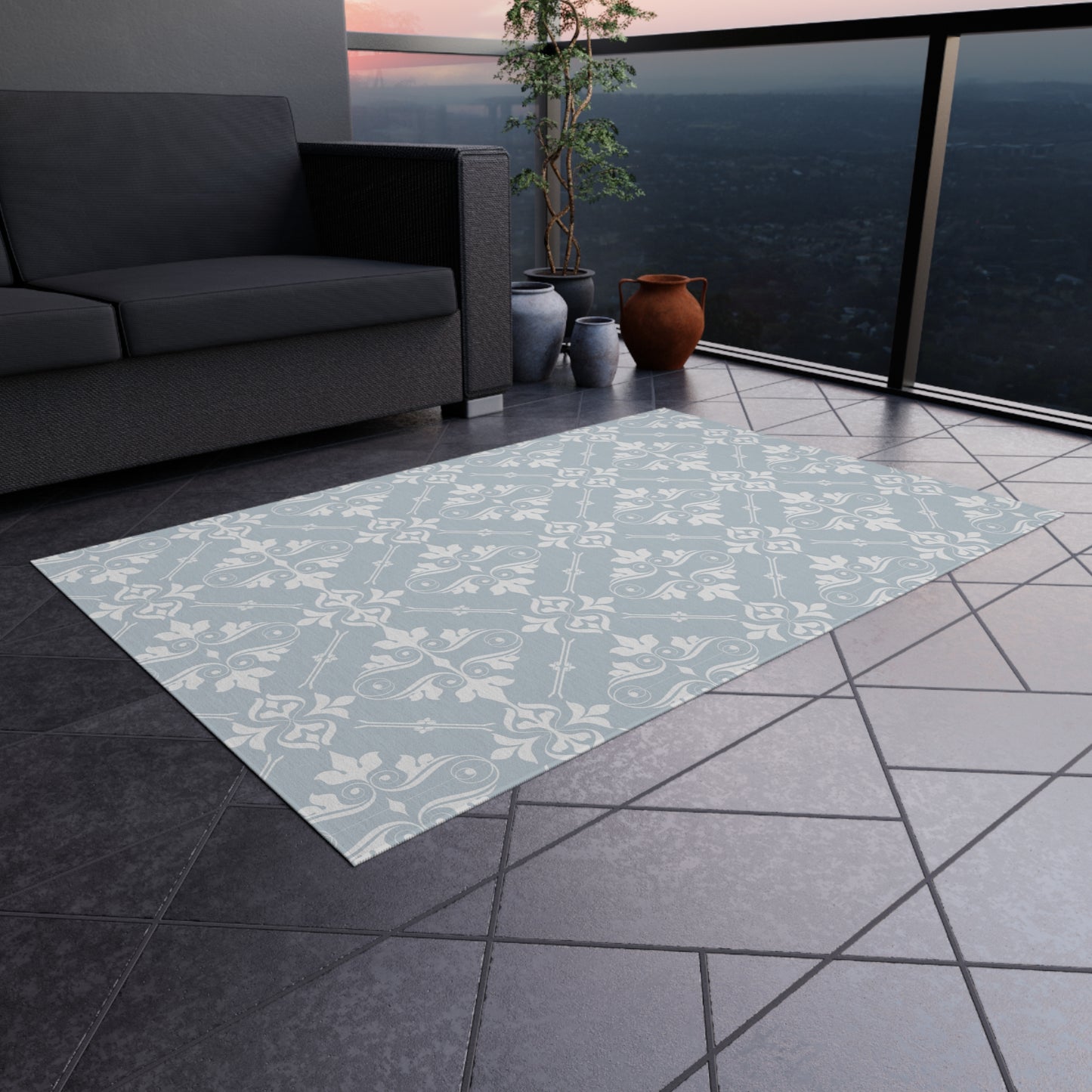 Chenille Print Pattern Outdoor Rug with No-Skid Backing Cozy Outdoor Carpet Patio Decor Gazebo Rug Pool Area Decor Outdoor Kitchen Carpet