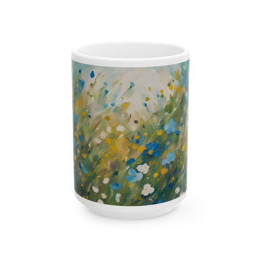 Boho Wildflowers Cottagecore 15-oz Coffee Mug Pressed Flowers Pastel Floral Nature Mug Wildflower Tea Cup Flower Garden Lover Gift for Her