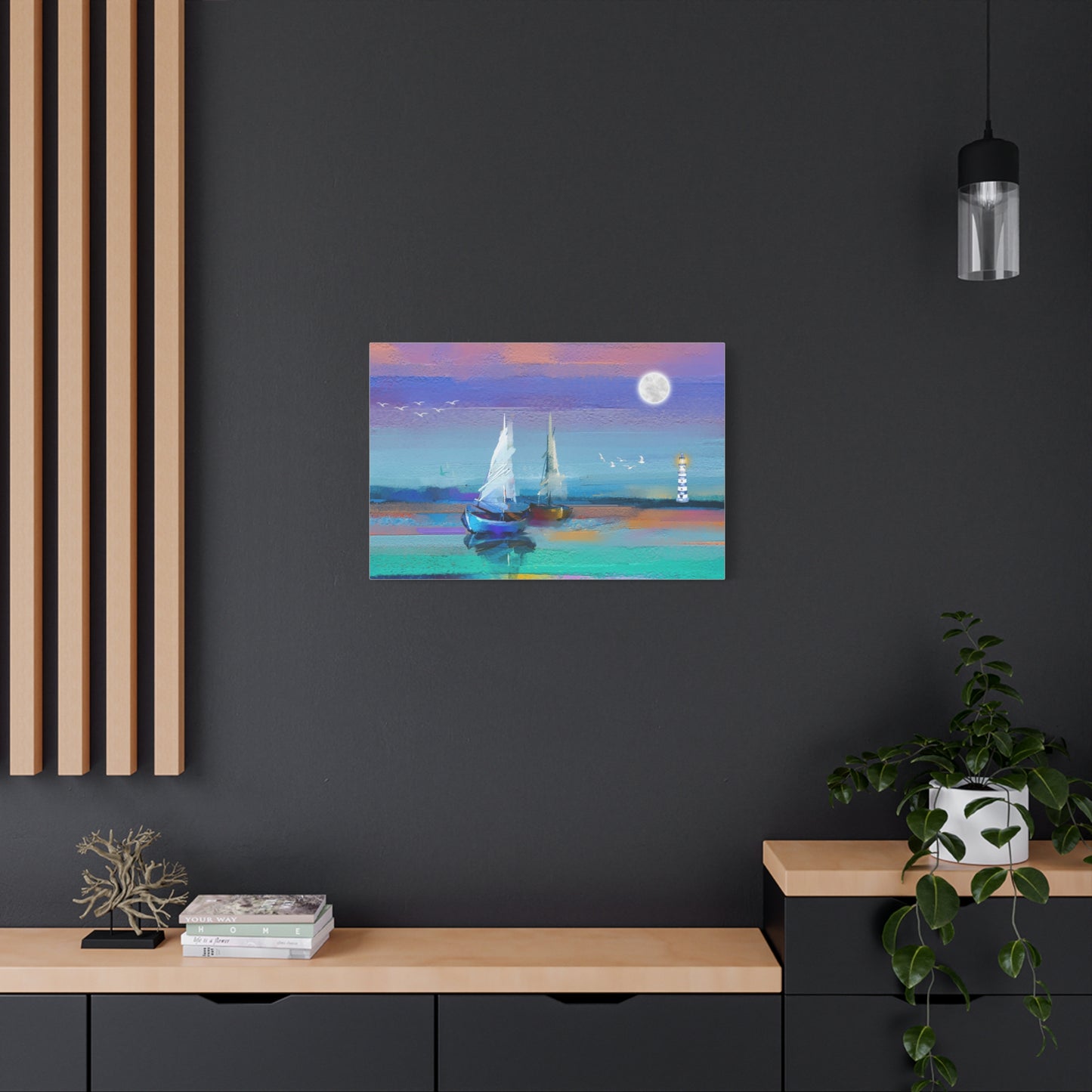 Sailboats in Water Print Wall Art | Matte Canvas, Stretched, 1.25" | Oceanic | Painting | Abstract | Modern |