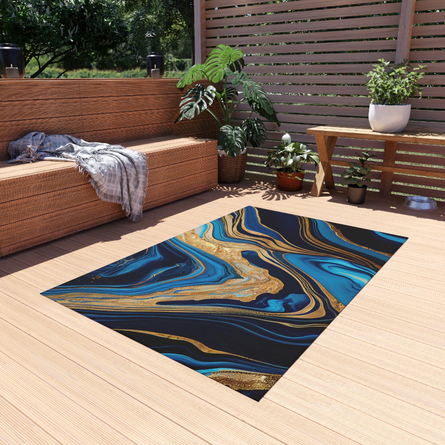 Modern Wave Design Chenille Outdoor Rug No-Skid Backing Cozy Outdoor Beachy Patio Decor Gazebo Rug Pool Area Decor Outdoor Kitchen Carpet