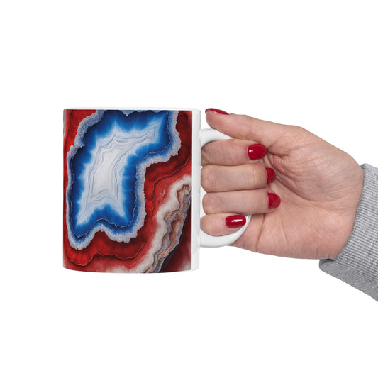 Red, White and Blue Crystal Geode Design Coffee Tea Mug Cottage Core Boho Gemologist Agate Gift for Her Nature Lover Marble Rock Gift