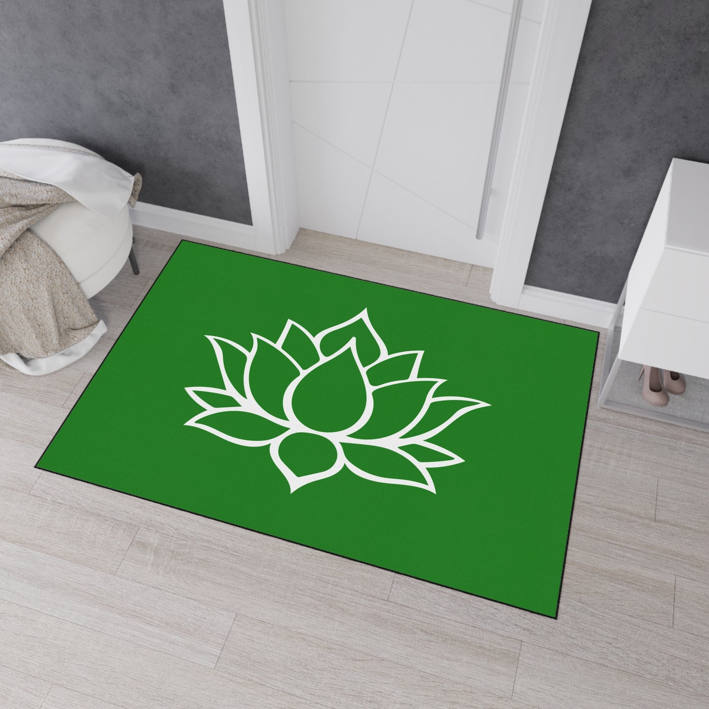 Decorative Heavy Duty Non-Slip Floor Mat Stylish Design Perfect for Entryway Kitchen Décor Green Lotus Blossom Floral Design Rug Bath Mat