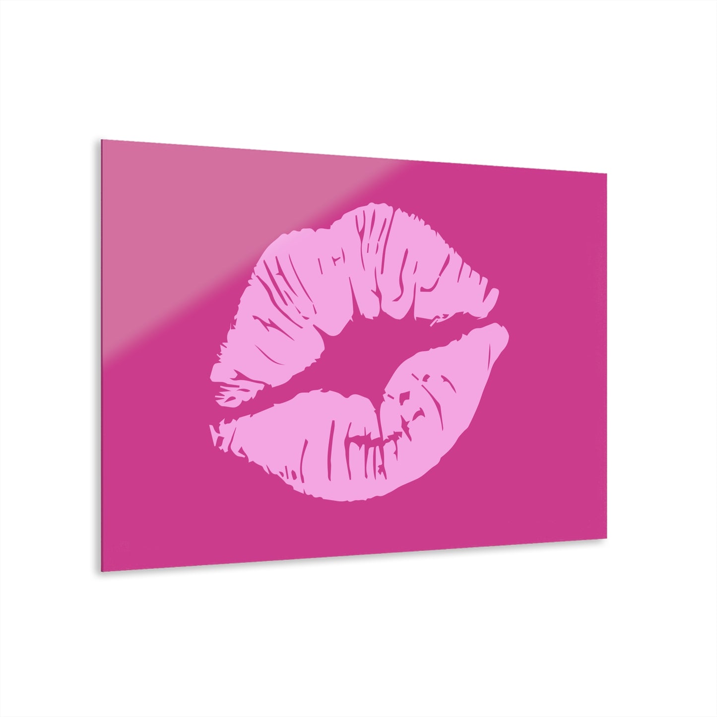 Large Pink Kissy Lips Acrylic Print with French Cleat Fashion Lover Wall Art Lipstick Gift Cosmetics Lover Artwork Modern Kiss Home Decor