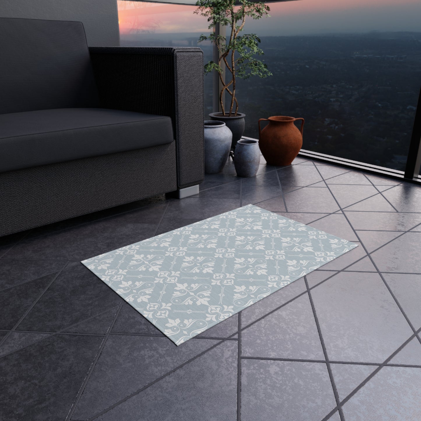 Chenille Print Pattern Outdoor Rug with No-Skid Backing Cozy Outdoor Carpet Patio Decor Gazebo Rug Pool Area Decor Outdoor Kitchen Carpet