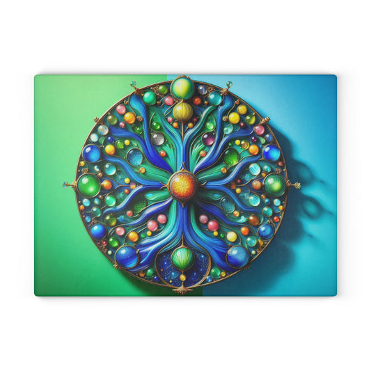 Kitchen Decor Glass Cutting Board Serving Tray with Tree of Life Design Cutting Board Gift for Home Cook Glass Charcuterie Board