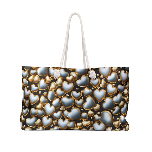 Pearl Heart Design Weekender Tote Bag Cottage Core Valentine's Minimalist Wedding Gift Bridal Shower Wedding Gift for Her Romantic Gift