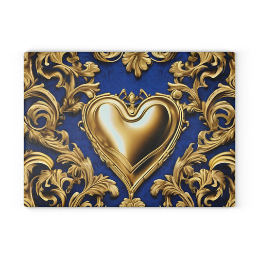 Kitchen Decor Glass Cutting Board Serving Tray with Heart Design Retro Damask Pattern Cutting Board Gift for Home Cook Charcuterie Board
