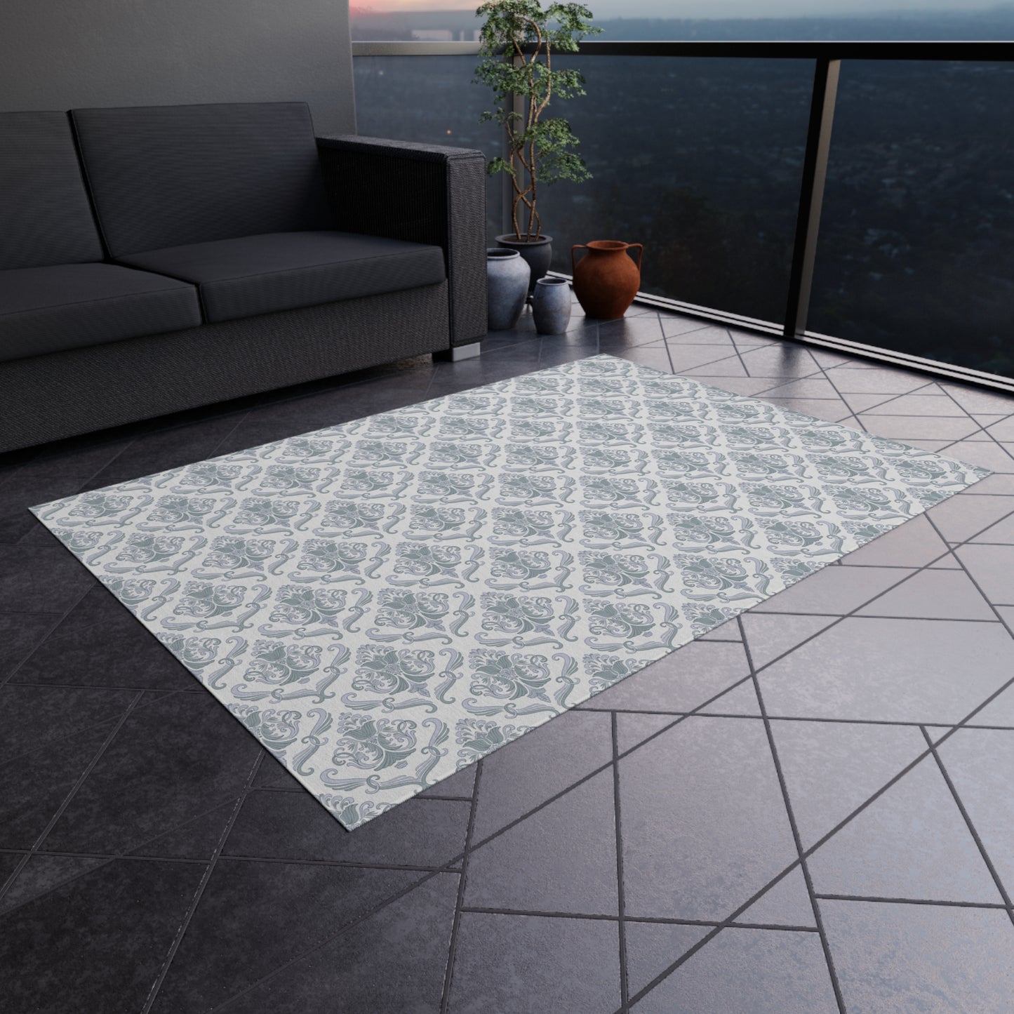 Chenille Print Pattern Outdoor Rug with No-Skid Backing Cozy Outdoor Carpet Patio Decor Gazebo Rug Pool Area Decor Outdoor Kitchen Carpet