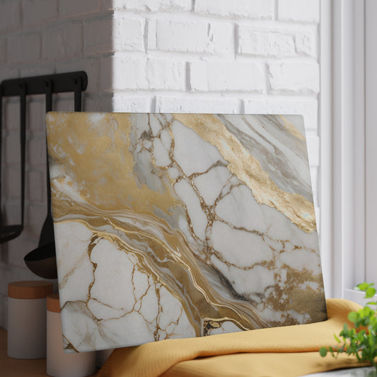 Kitchen Decor Glass Cutting Board Serving Tray with Quartz-look Design Cutting Board Gift for Home Cook Fun Marble-look Charcuterie Board
