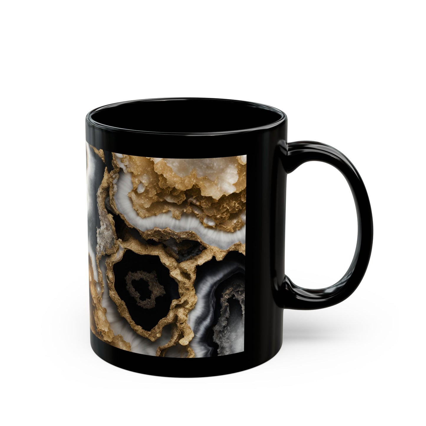 Black, White and Gold Crystal Geode Design Coffee Tea Hot Chocolate Mug Boho Gift for Her Nature Lover Gift Geology Rock Lover Gift