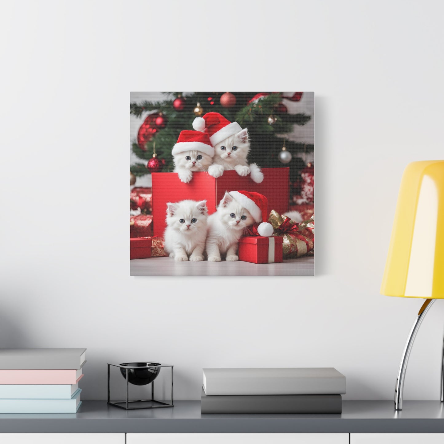 Christmas Kittens Print Wall Art | Matte Canvas, Stretched, 1.25" | Animal Lover | Holiday Gift | Santa Hat |