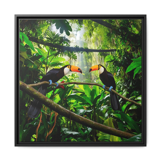 Toucans in the Rainforest Unique Framed Canvas Wall Art Nature Lover Gift Tropical Landscape Decor Bird Lover Gift 3 frame colors