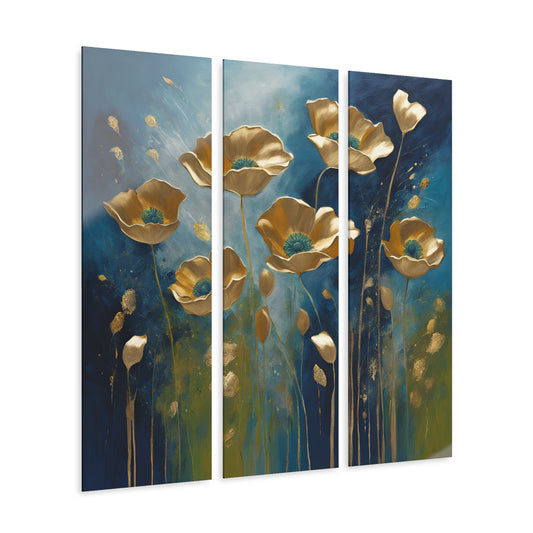 Modern Art Style Poppy Design Triptych Acrylic Print Floral Wall Art Unique Flower Garden Theme Cottage Core Decor