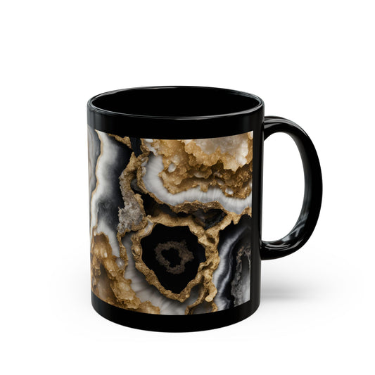 Black, White and Gold Crystal Geode Design Coffee Tea Hot Chocolate Mug Boho Gift for Her Nature Lover Gift Geology Rock Lover Gift