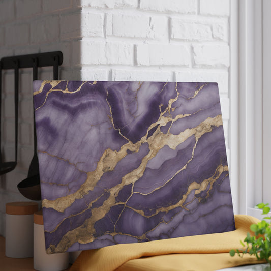 Kitchen Decor Glass Cutting Board Serving Tray with Quartz-look Design Cutting Board Gift for Home Cook Fun Marble-look Charcuterie Board