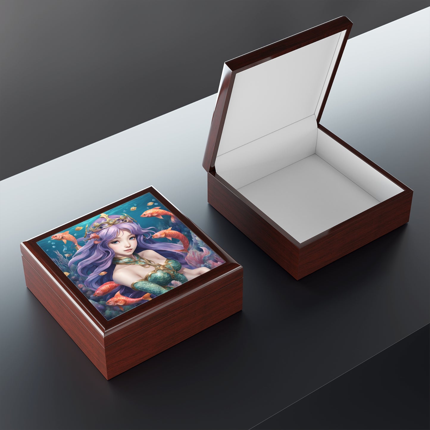Unique Fantasy Art Print Anime Mermaid Mythical Design Jewelry Box Trinket Box Bedroom Dresser Decor Vanity Gift Box 3 colors to choose from
