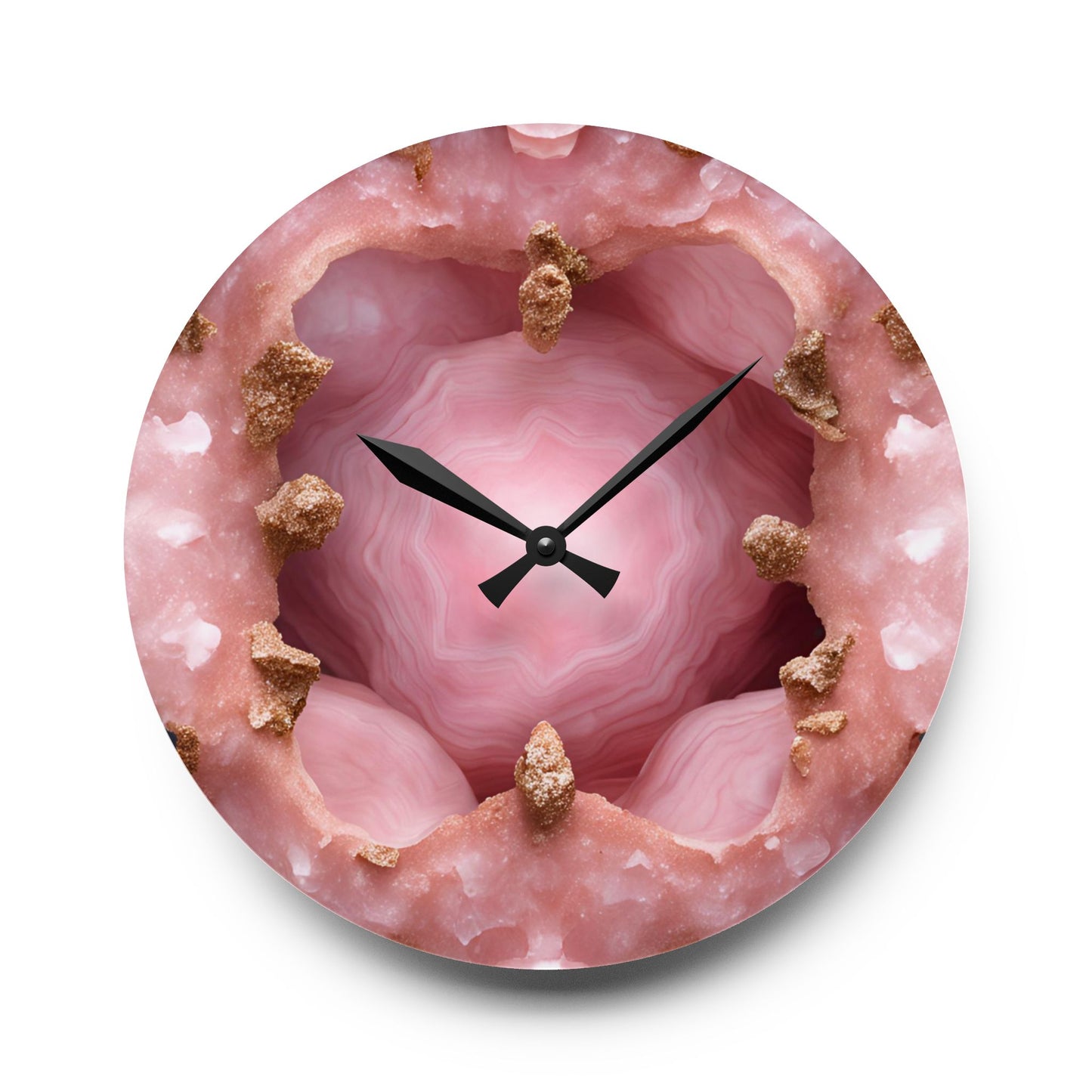 Pink Quartz Crystal Geode Unique Design Acrylic Wall Clock Agate Crystal Lover Gemologist Gift Nature Lover Rock Gift