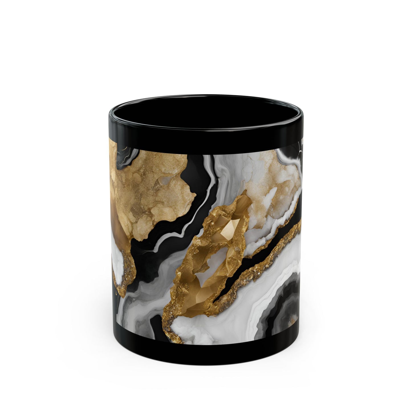 Black, White and Gold Crystal Geode Design Coffee Tea Hot Chocolate Mug Boho Gift for Her Nature Lover Gift Geology Rock Lover Gift