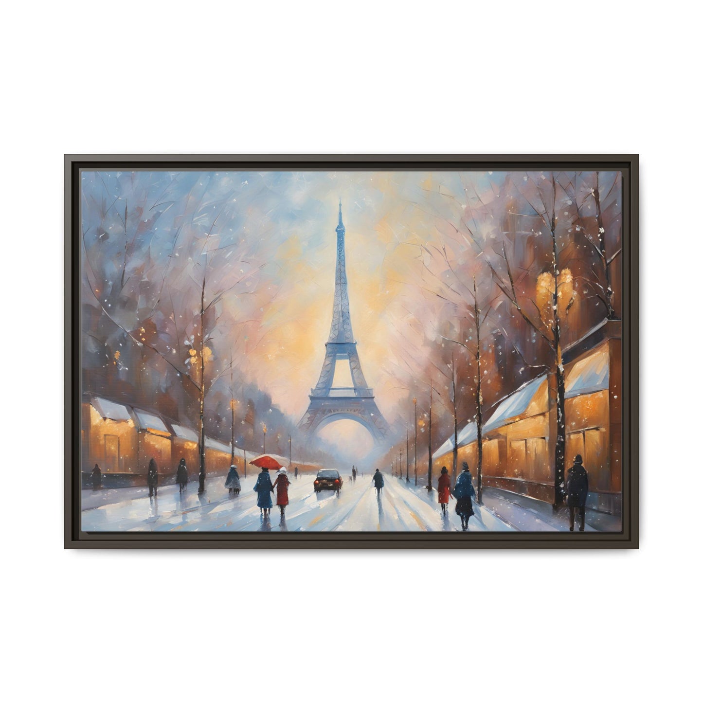 Eiffel Tower in Winter Print Wall Art Matte Stretched Canvas Paris Lover Gift Winter in France, 3 frame colors to choose from