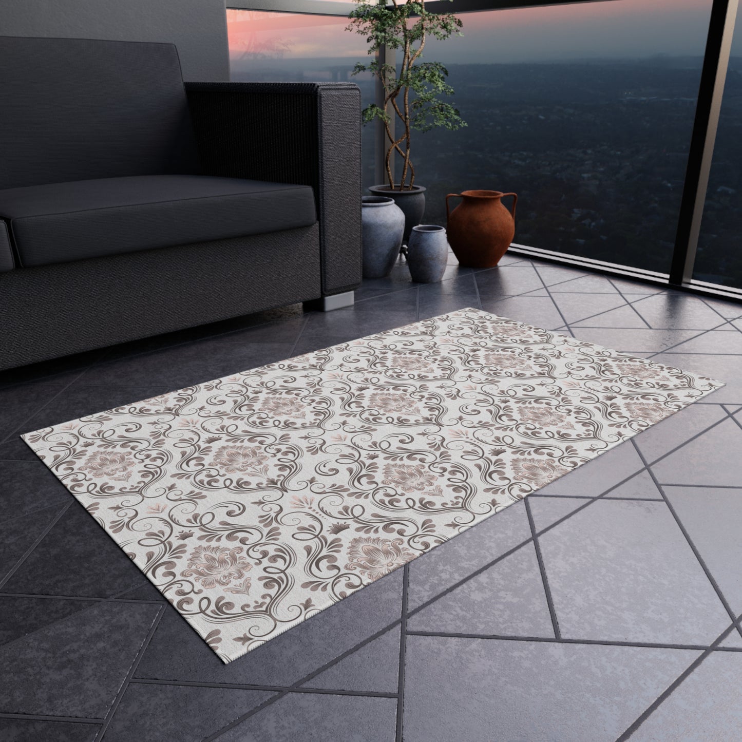 Chenille Print Pattern Outdoor Rug with No-Skid Backing Cozy Outdoor Carpet Patio Decor Gazebo Rug Pool Area Decor Outdoor Kitchen Carpet