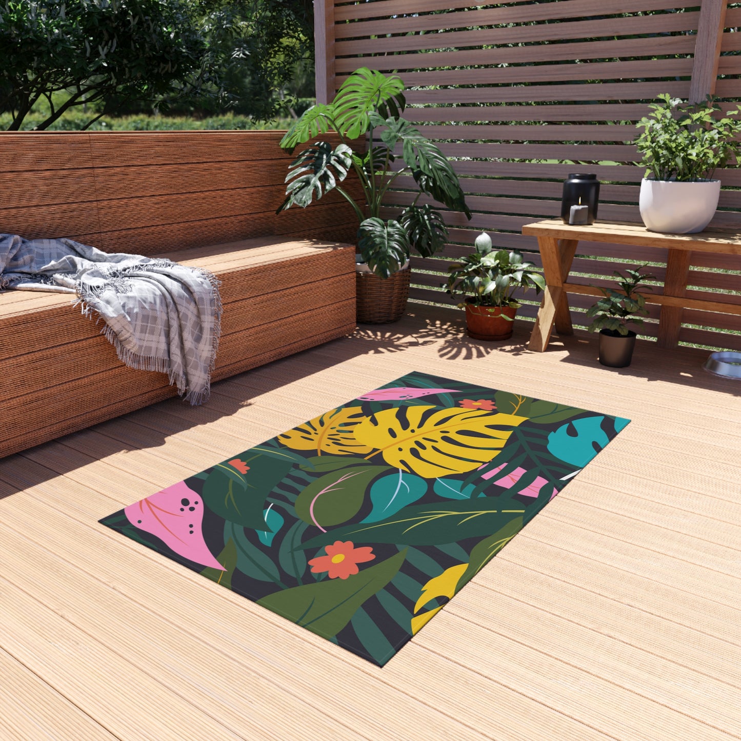 Tropical Chenille Outdoor Rug with No-Skid Backing Cozy Outdoor Carpet Patio Decor Gazebo Rug Pool Area Decor Outdoor Kitchen Carpet
