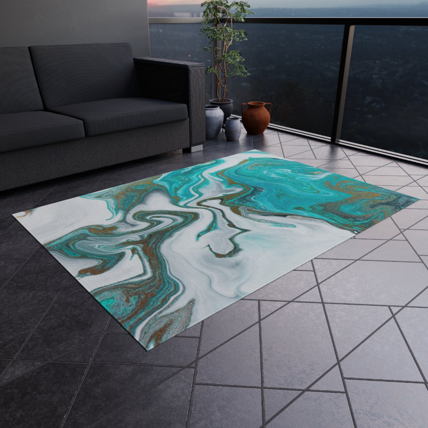 Marble Design Chenille Outdoor Rug with No-Skid Backing Cozy Outdoor Carpet Patio Decor Gazebo Rug Beachy Agate-look Pool Area Rug