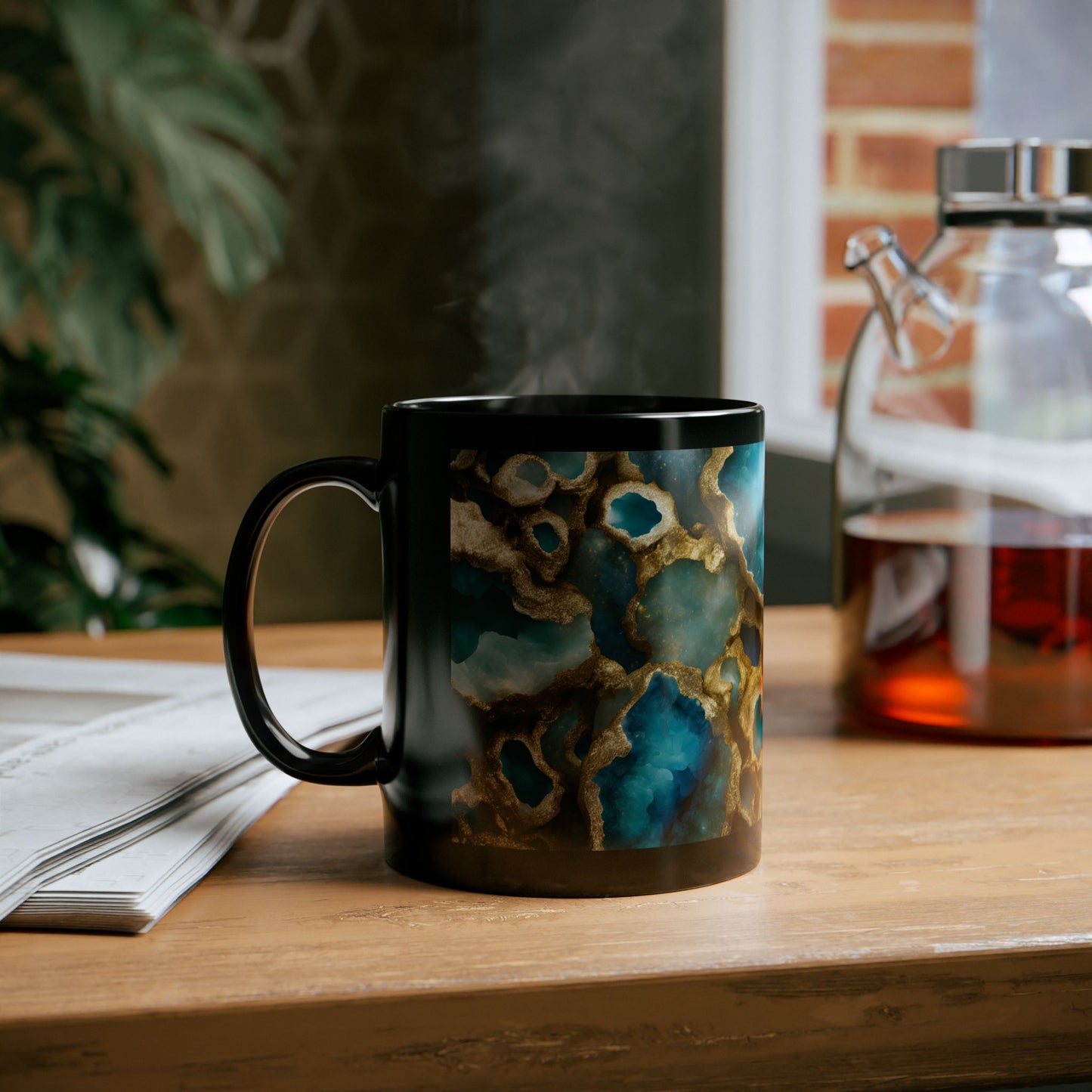 Blue, Green and Gold Amethyst Crystal Geode Design Coffee Tea Hot Chocolate Mug Boho Gift for Her Nature Lover Gift Geology Rock Lover Gift