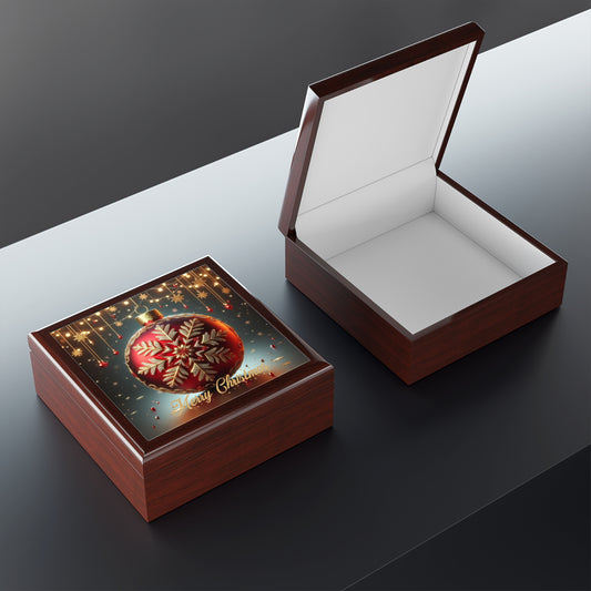 Christmas Wood Jewelry Box Handcrafted Holiday Trinket Rustic Keepsake Gift for Him or Her, Festive Vanity Storage Decor - 3 color options