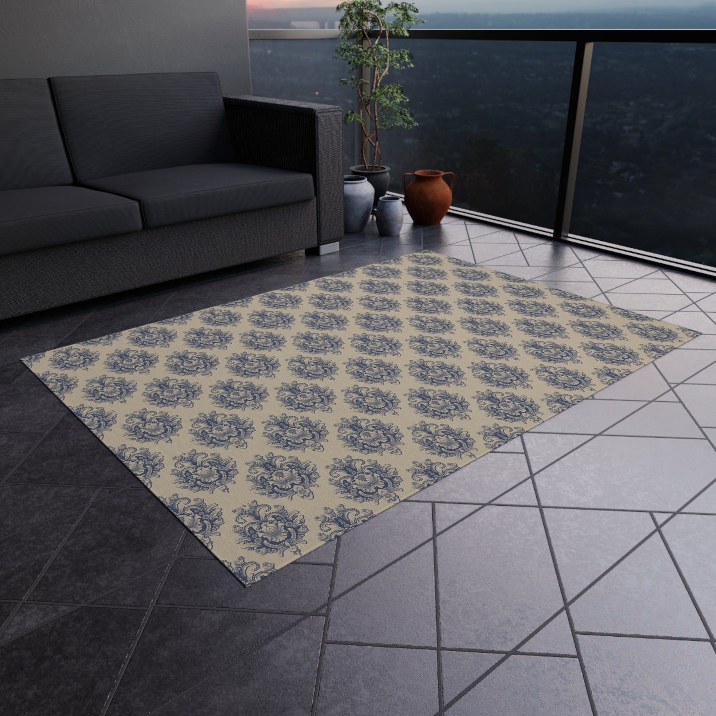Chenille Print Pattern Outdoor Rug with No-Skid Backing Cozy Outdoor Carpet Patio Decor Gazebo Rug Pool Area Decor Outdoor Kitchen Carpet