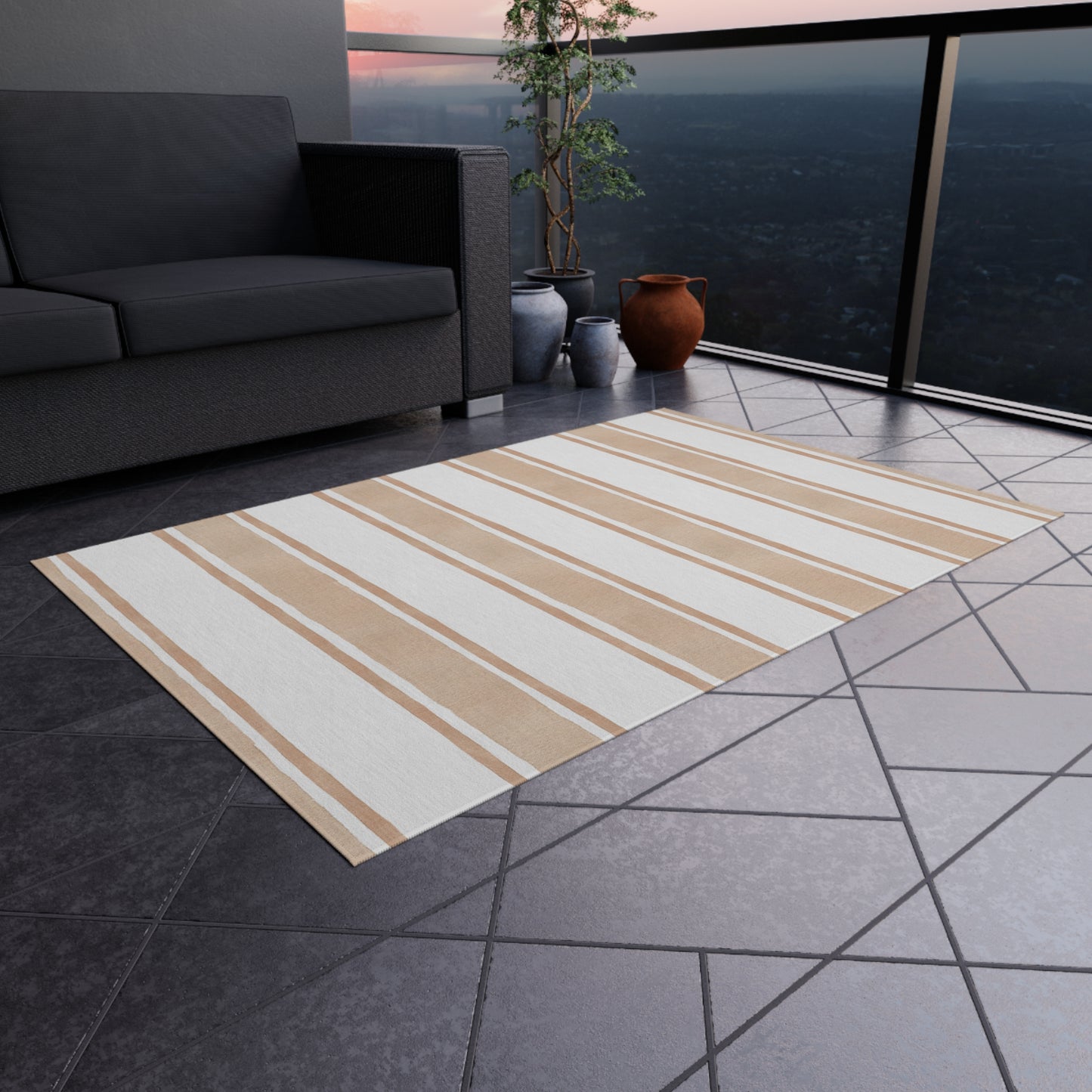 Striped Chenille Outdoor Rug with No-Skid Backing Cozy Outdoor Carpet Patio Decor Gazebo Rug Pool Area Decor Outdoor Kitchen Carpet