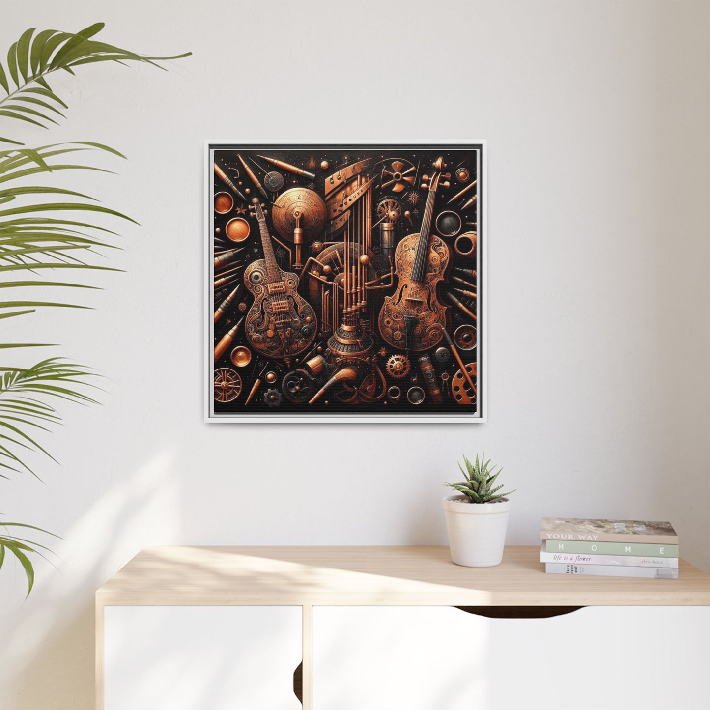 Modern Music-Themed Print Abstract Design Unique Framed Canvas Print Steampunk Wall Art Music Lover Gift Decor 3 frame colors