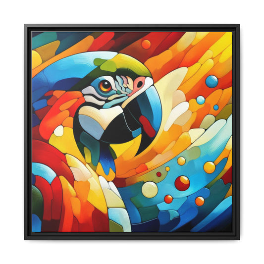 Modern Parrot Print Abstract Design Unique Framed Canvas Print Tropical Rainforest Wall Art Animal Lover Nature Lover Decor 3 frame colors