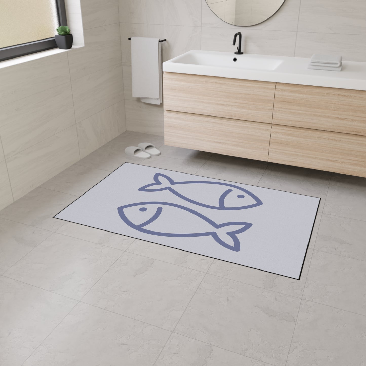 Decorative Heavy Duty Non-Slip Floor Mat Stylish Design Perfect for Entryway Kitchen Décor Grey Fish Design Rug Fishy Bathroom Mat