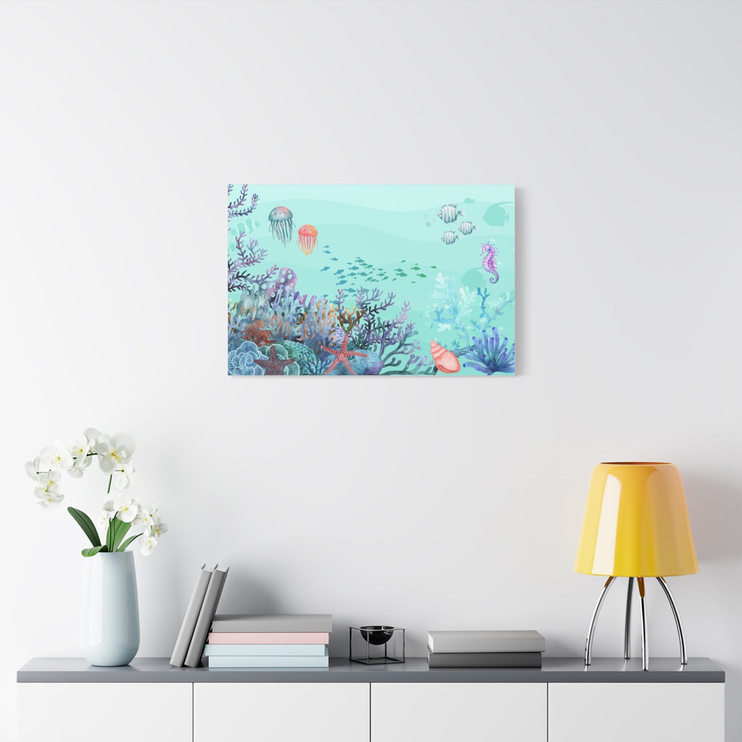 Underwater Print Wall Art | Matte Canvas, Stretched 1.25" | Oceanic | Artwork | Coral | Fish | Jellyfish | Seahorse |