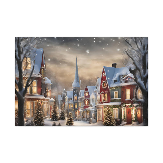 Country Town Winter Scene Print Wall Art | Matte Canvas, Stretched, 1.25" | Holiday Themed Gift