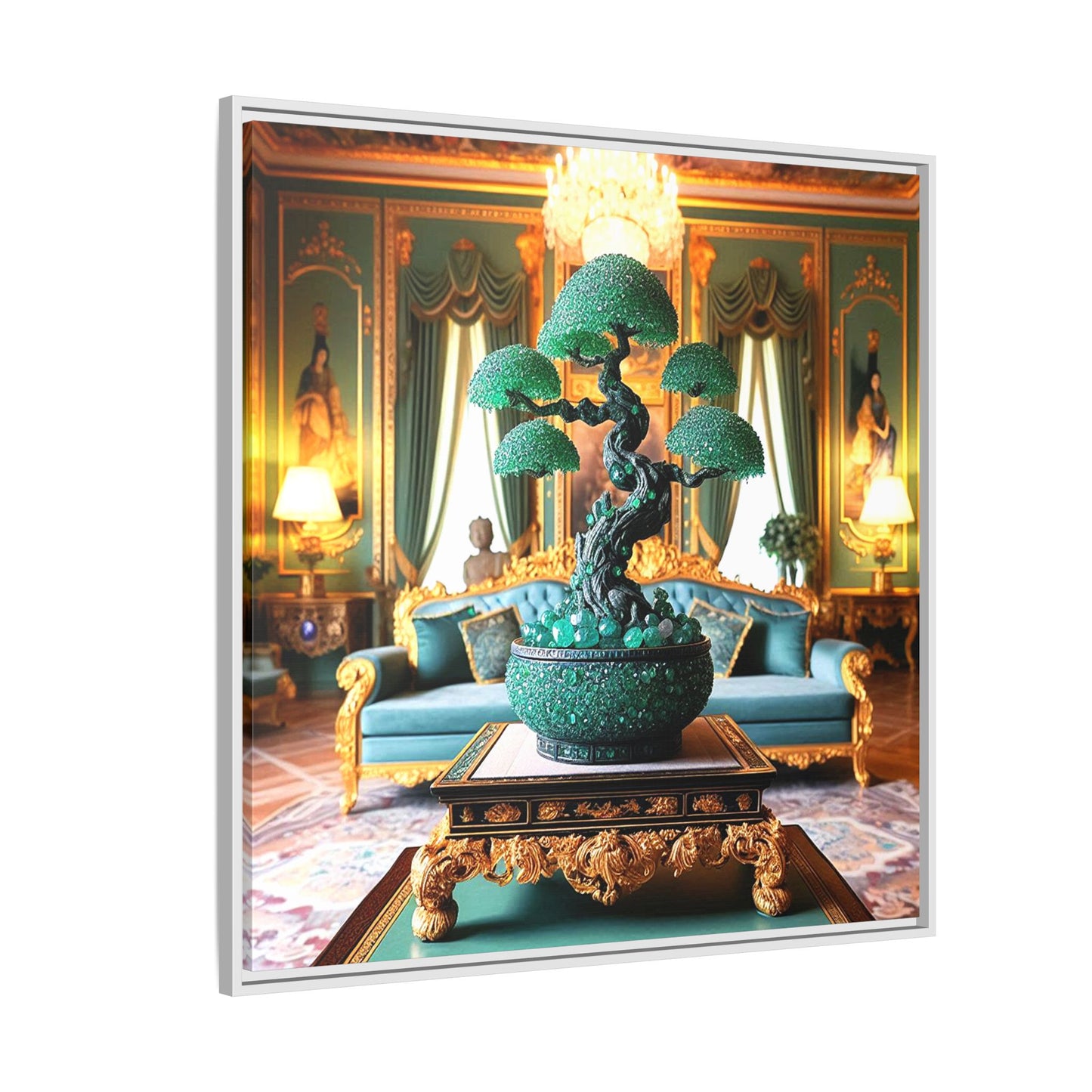 Bejeweled Bonzai Tree Framed Canvas Print Wall Art Unique Nature Lover Asian Art Gift Decor 3 Frame Colors