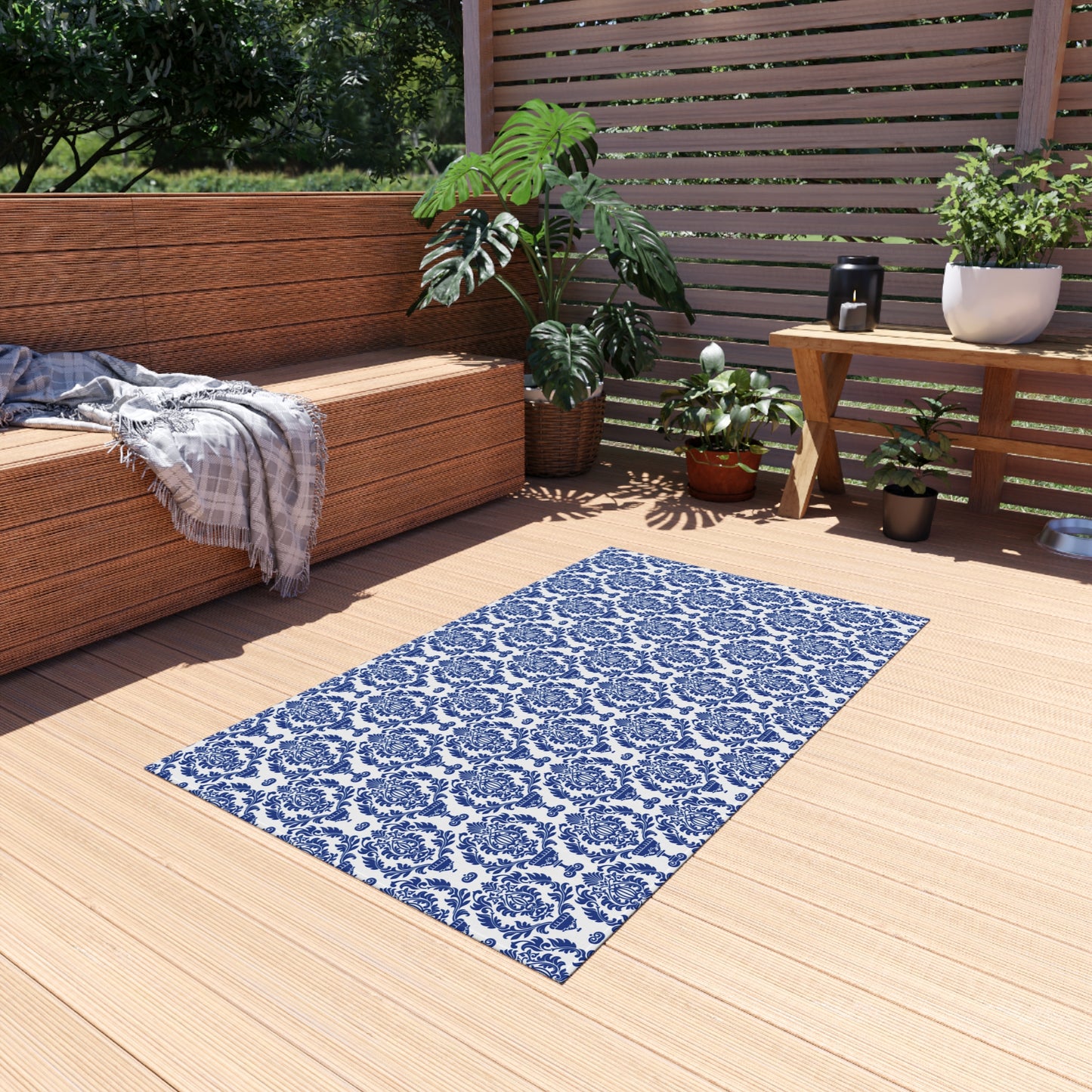 Chenille Print Pattern Outdoor Rug with No-Skid Backing Cozy Outdoor Carpet Patio Decor Gazebo Rug Pool Area Decor Outdoor Kitchen Carpet