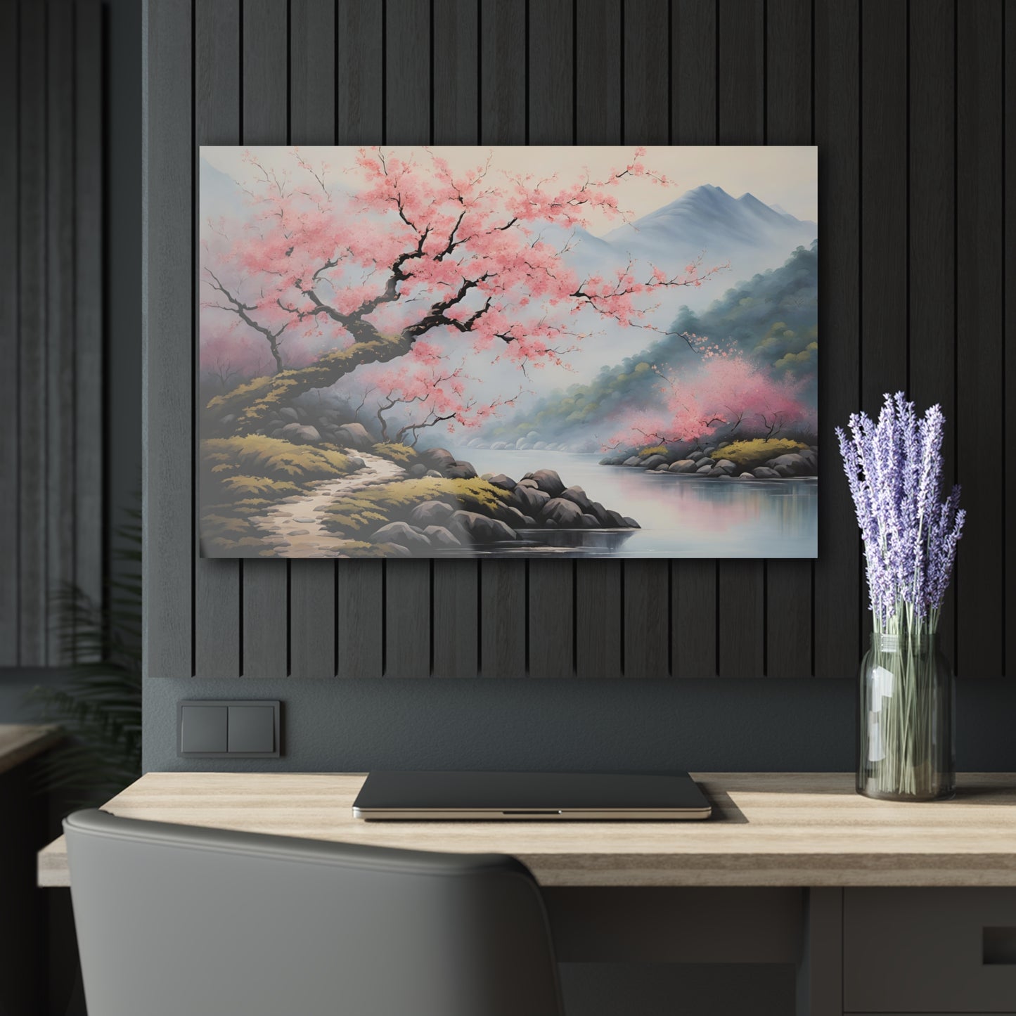 Large Asian Floral Design Acrylic Print with French Cleat Nature Lover Wall Art Flower Lover Gift Art Modern Plum Cherry Blossom Home Decor