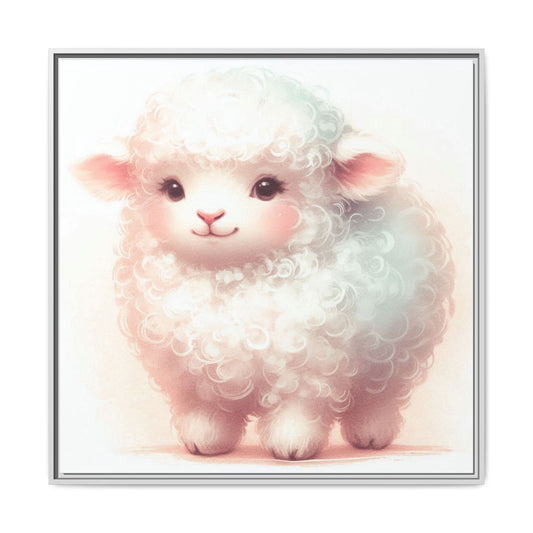 Whimsical Nursery Decor Pastel Lamb Design Unique Sweet Baby Room Framed Canvas Print Wall Unisex Baby Shower Gift Decor 3 frame colors