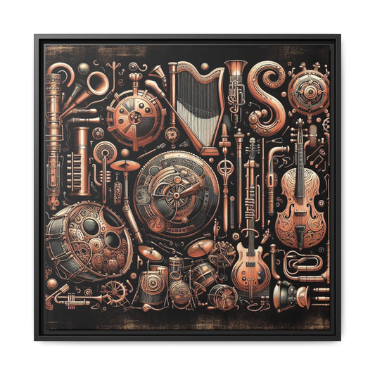 Modern Music-Themed Steampunk Style Print Abstract Design Unique Framed Canvas Print Wall Art Music Lover Gift Decor 3 frame colors
