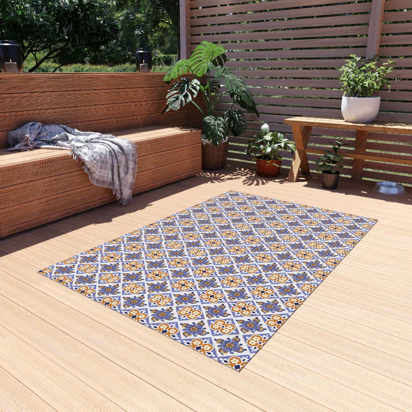 Chenille Print Pattern Outdoor Rug with No-Skid Backing Cozy Outdoor Carpet Patio Decor Gazebo Rug Pool Area Decor Outdoor Kitchen Carpet